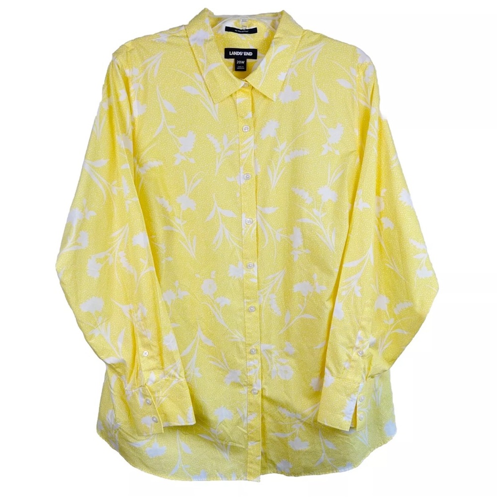 Shirt WOMENS 20W No Iron Supima Yellow White Button Front Cotton NWOT Career